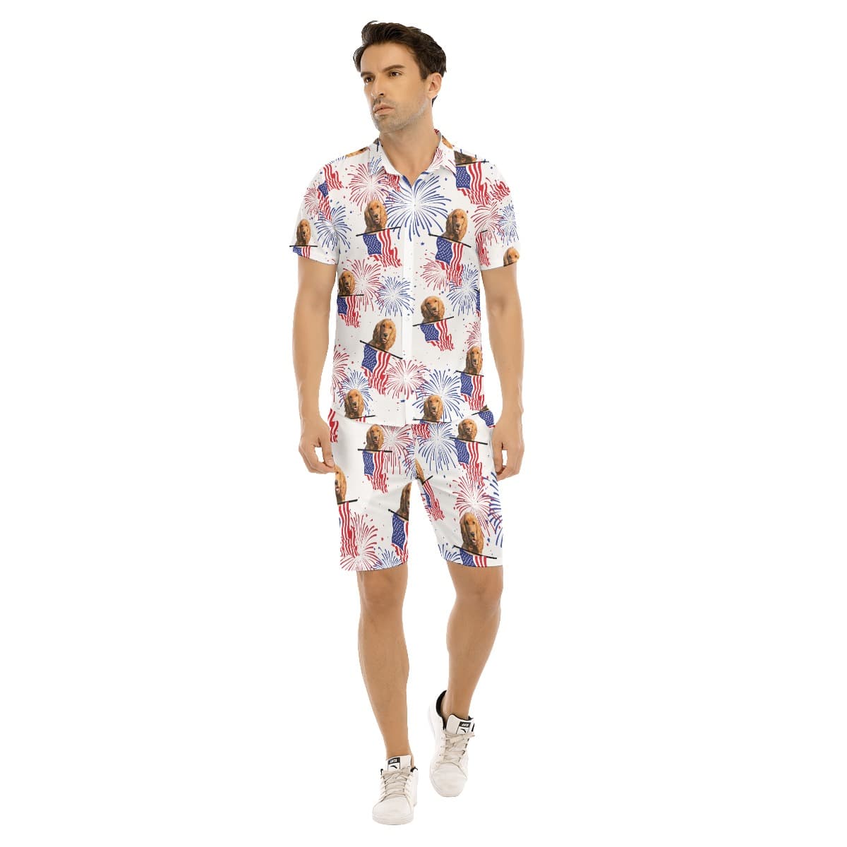 Set Custom Dog Face Patriotic Hawaiian Shirt And Shorts For Men (3)