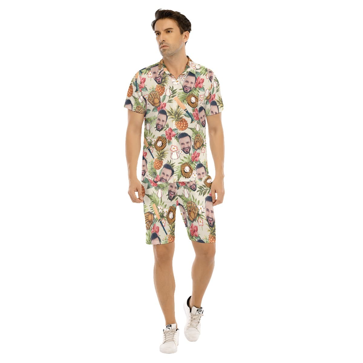 Set Custom Face Baseball Tropical Hawaiian Shirt And Shorts For Men (4)