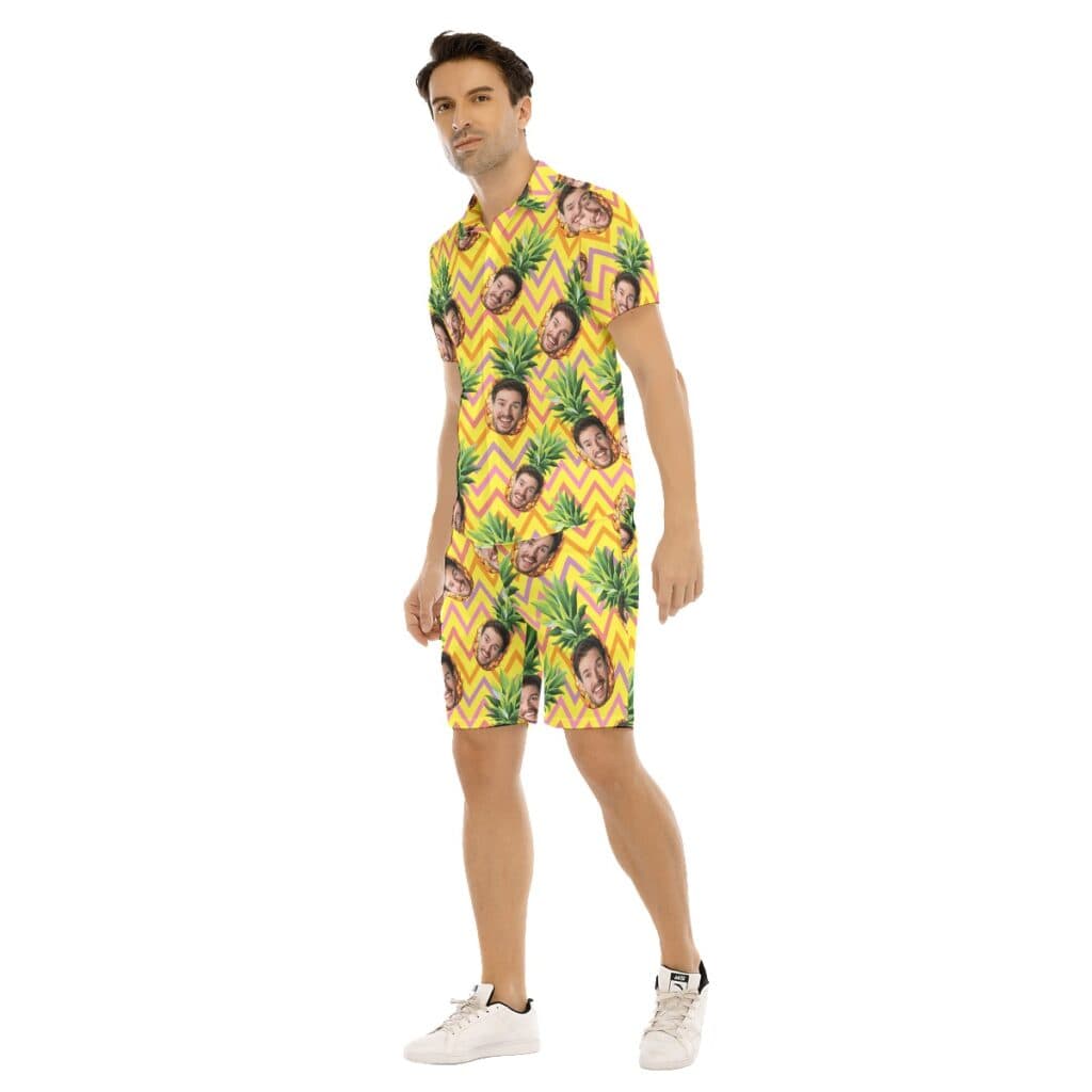 Set Custom Face With Pineapple Hawaiian Shirt And Shorts For Men