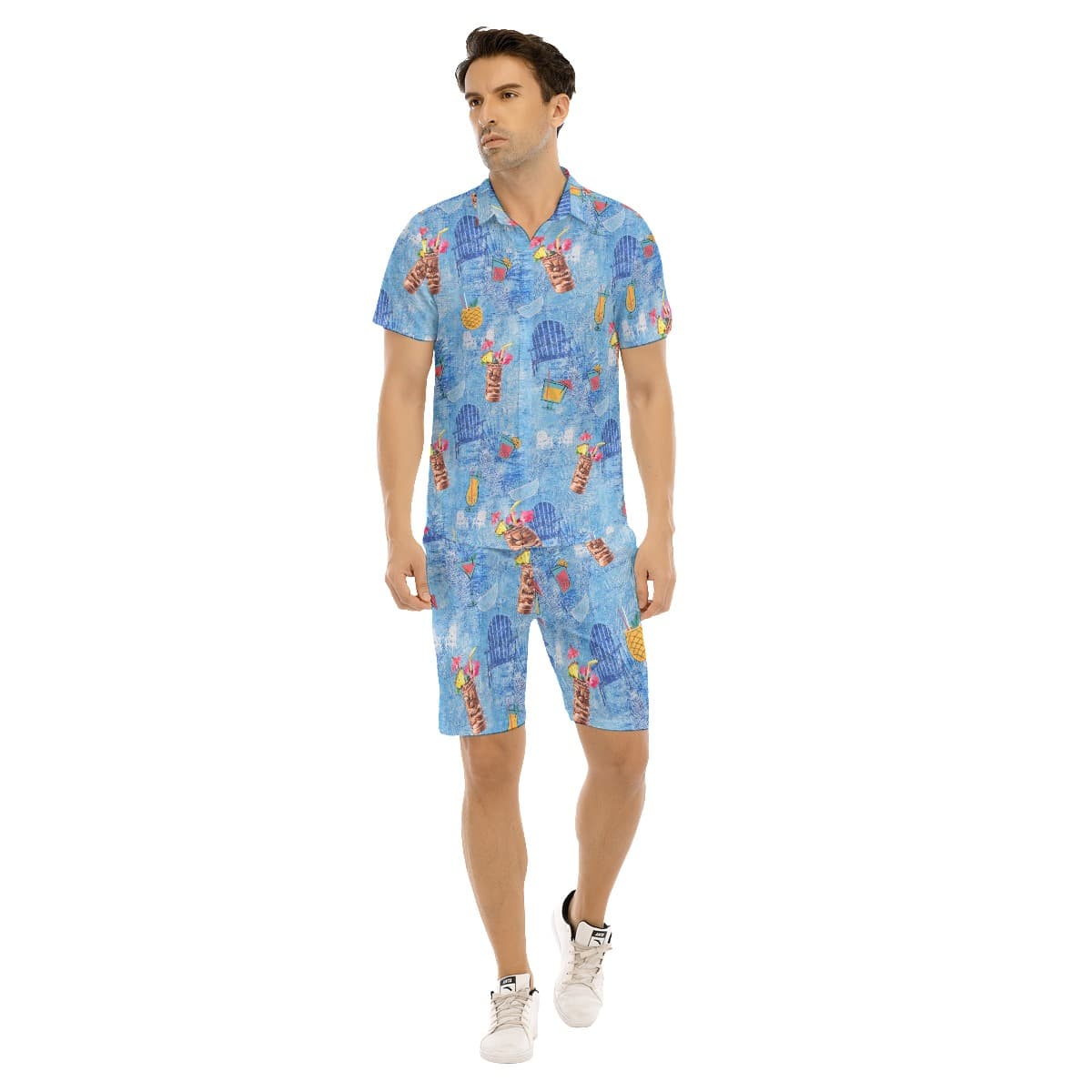 Set Tiki Drink Blue Hawaiian Shirt And Shorts For Men (4)