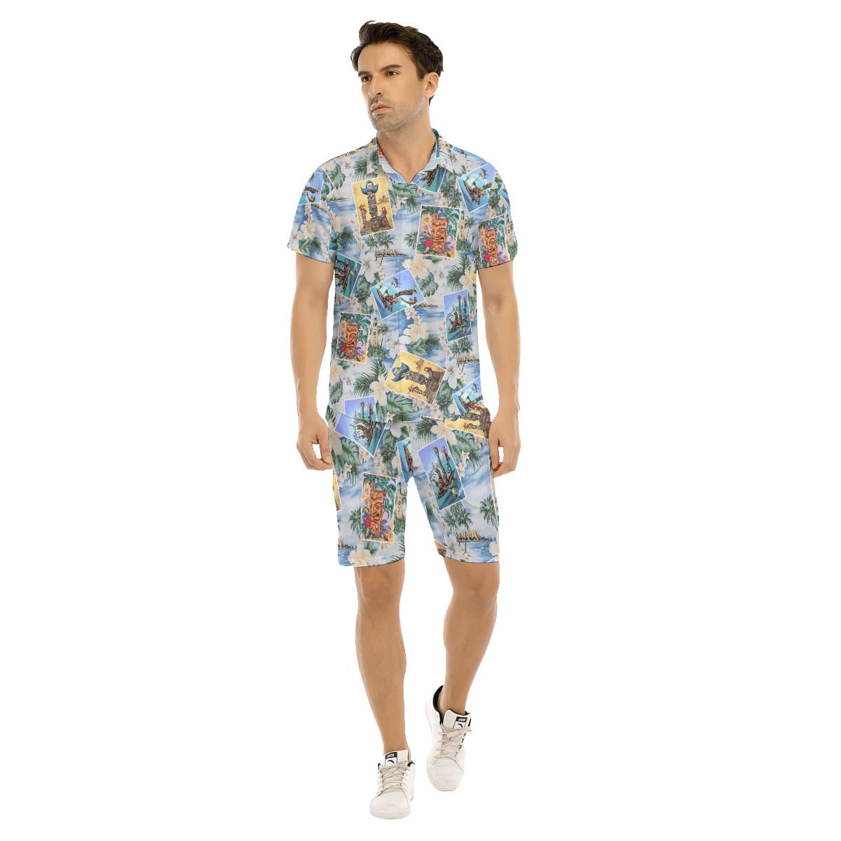 Set Tiki Tropical Hawaiian Shirt And Matching Shorts For Men