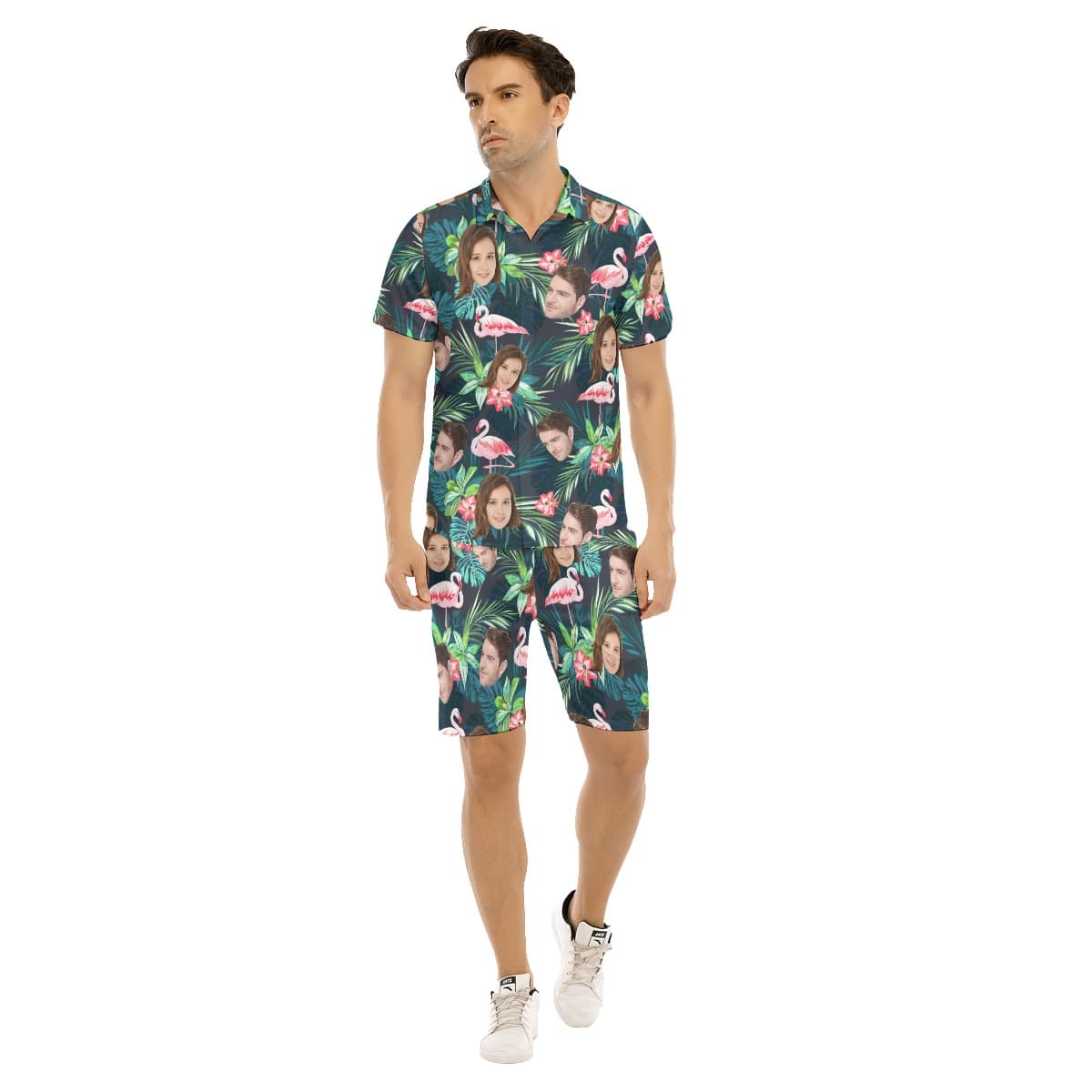 Set Tropical Flamingo Custom Face Hawaiian Shirt And Shorts For Men (4)