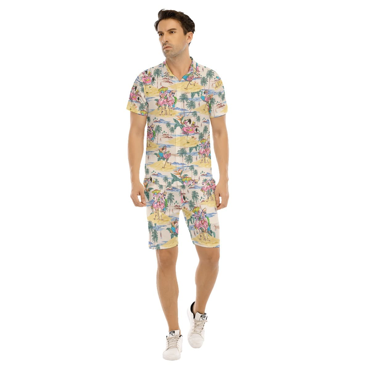 Set Tropical Flamingo Hawaiian Shirt And Shorts For Summer Vacation (1)