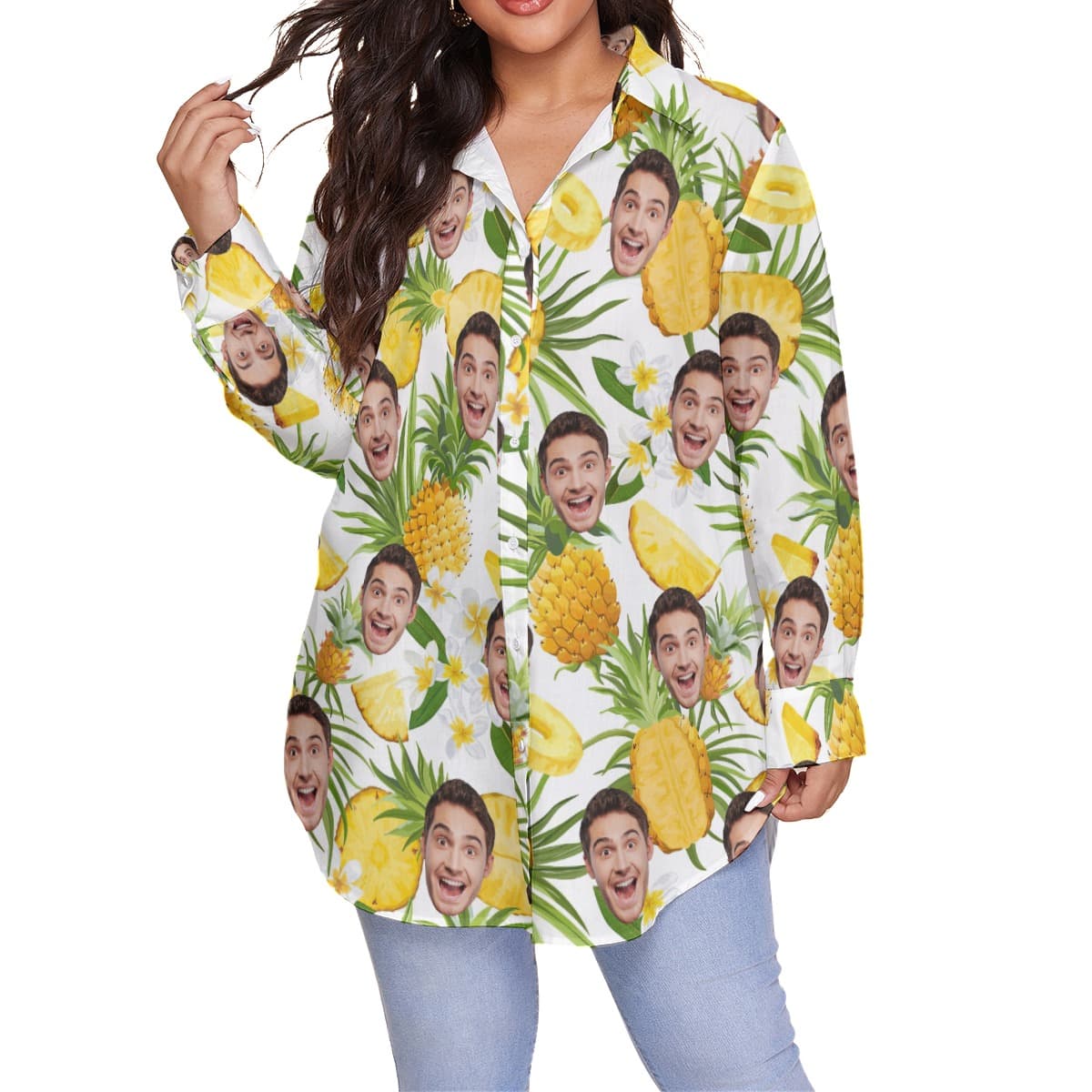 Sports Team Custom Face Plus Size Women’s Hawaiian Shirt (1)