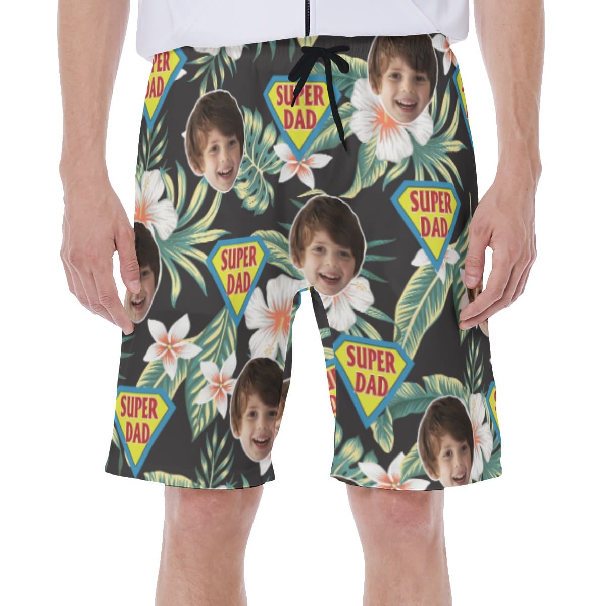 Super Dad Custom Face Floral Hawaiian Swim Trunks For Men