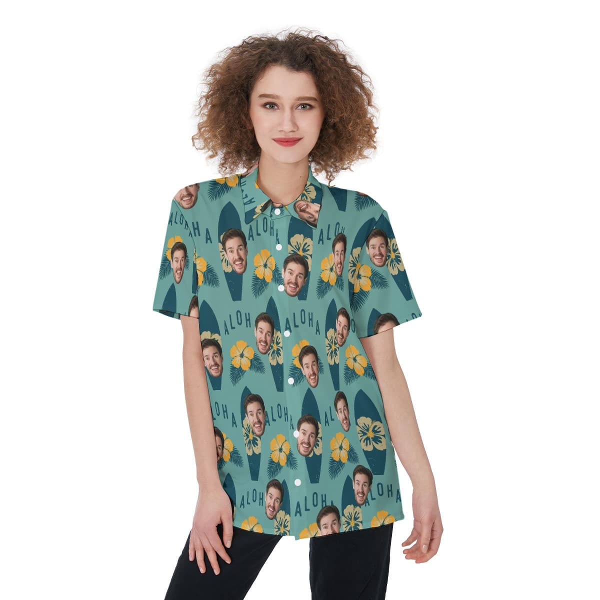 Surfing Aloha Button Up Shirt With Face (1)