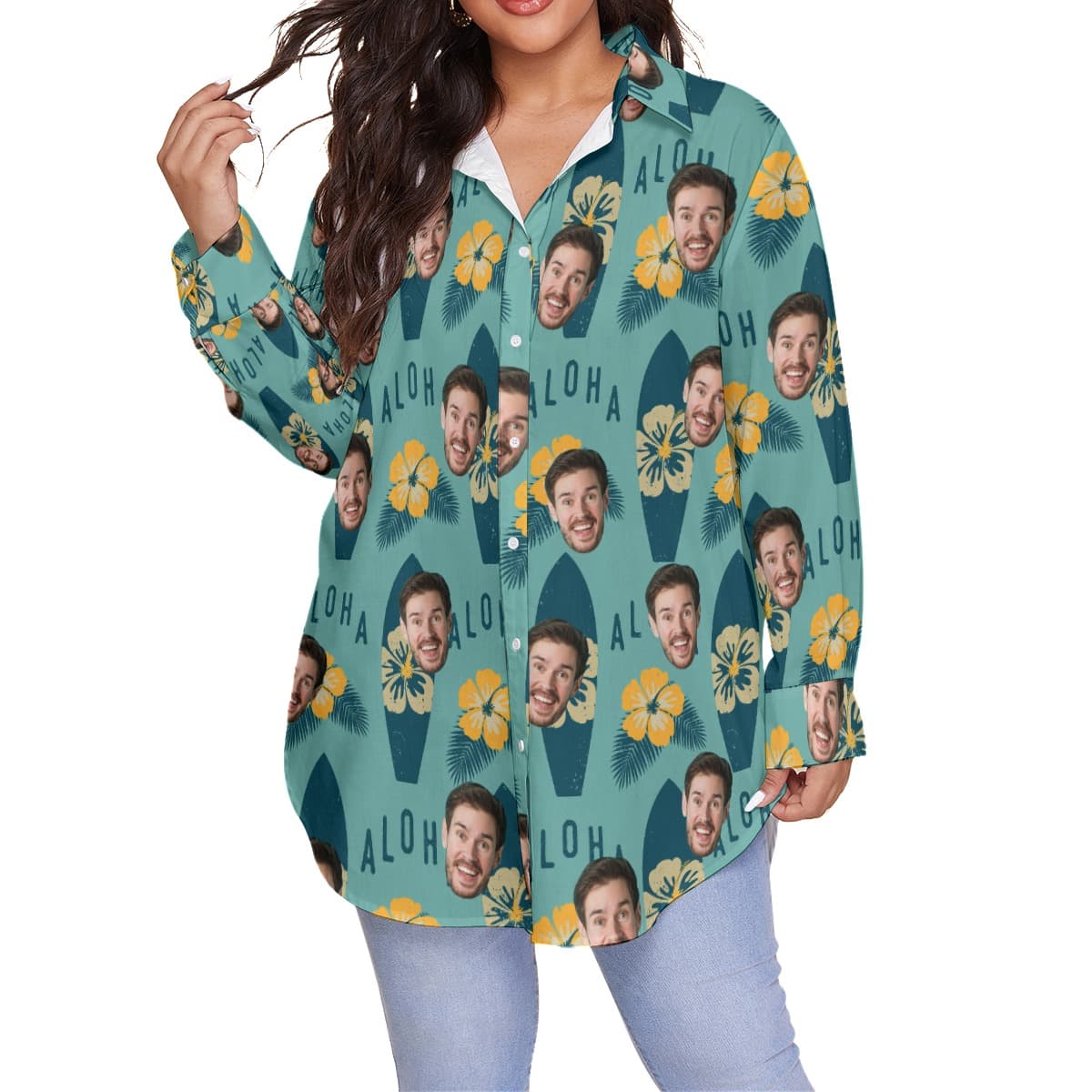 Surfing Aloha Women's Plus Size Hawaiian Shirt With Face (1)