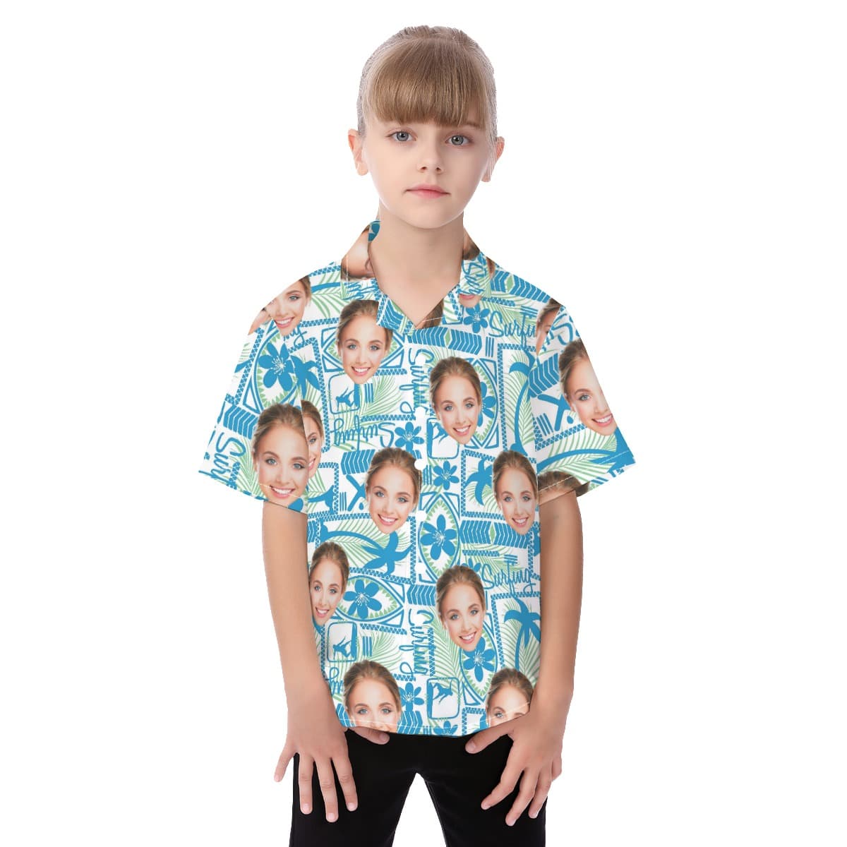 Surfing Kid's Hawaiian Shirt With Custom Face (1)