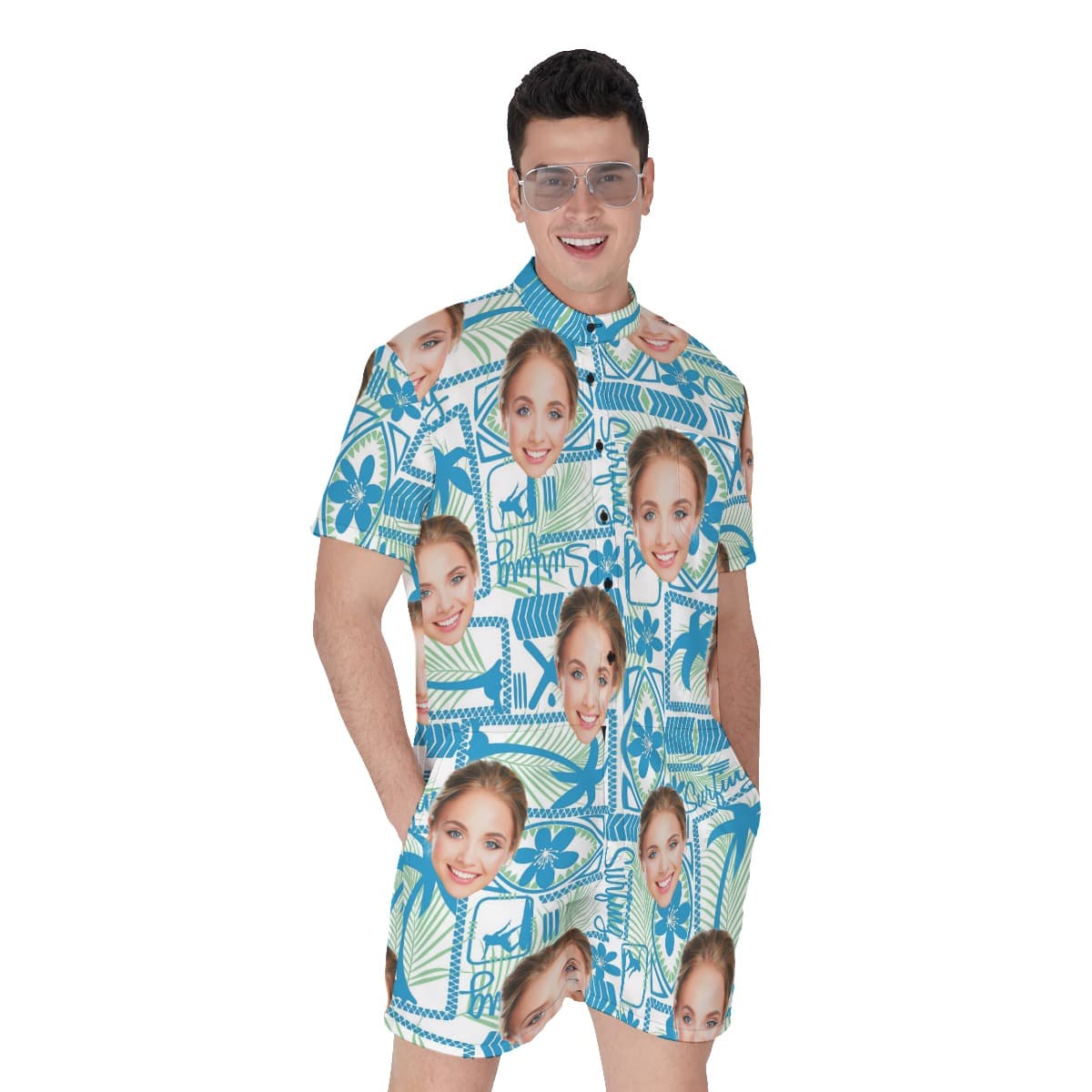 Surfing Men's Hawaiian Romper With Custom Face (1)