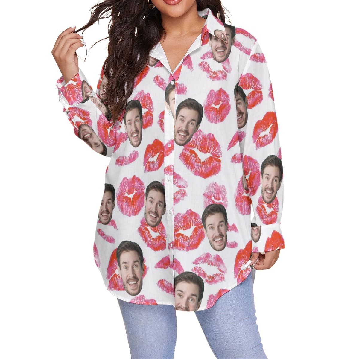 Sweet Valentine Gift Custom Face Hawaiian Plus Size Shirt For Women (1)