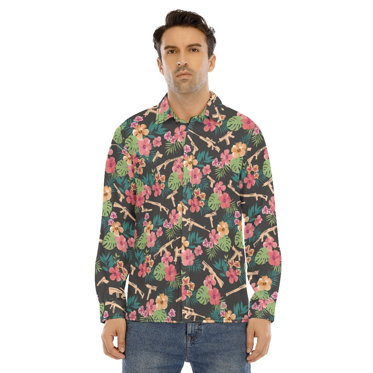 Tactical Black Long Sleeve Hawaiian Shirt For Men (1)