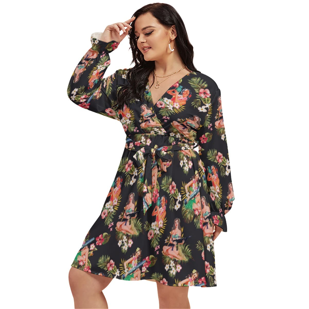Tactical Hula Girls Oversized V-Neck Hawaiian Dress (1)
