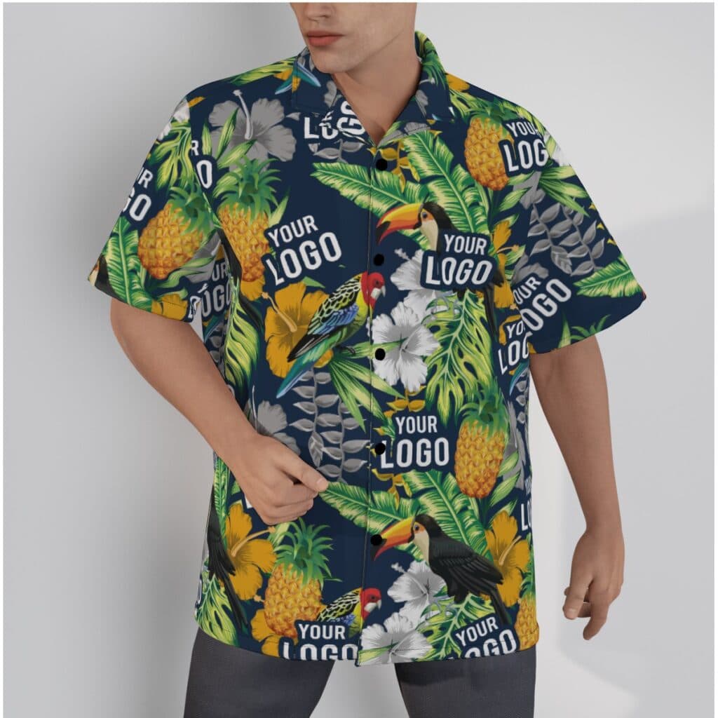 Team Or Company Custom Logo Tropical Parrots Hawaiian Shirt