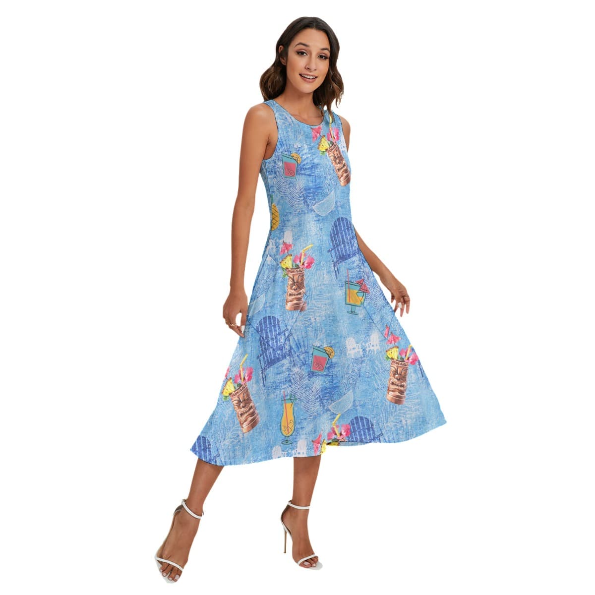Tiki Cocktail Drinks Hawaiian Long Dress For Women