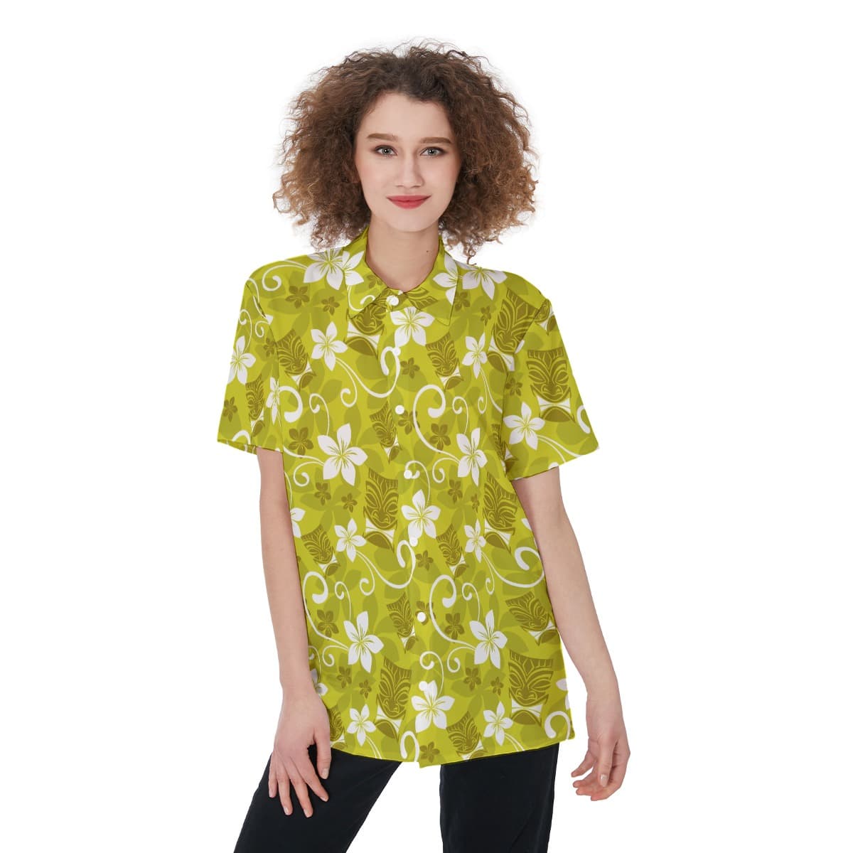 Tiki Luau Floral Hawaiian Shirt For Women (1)
