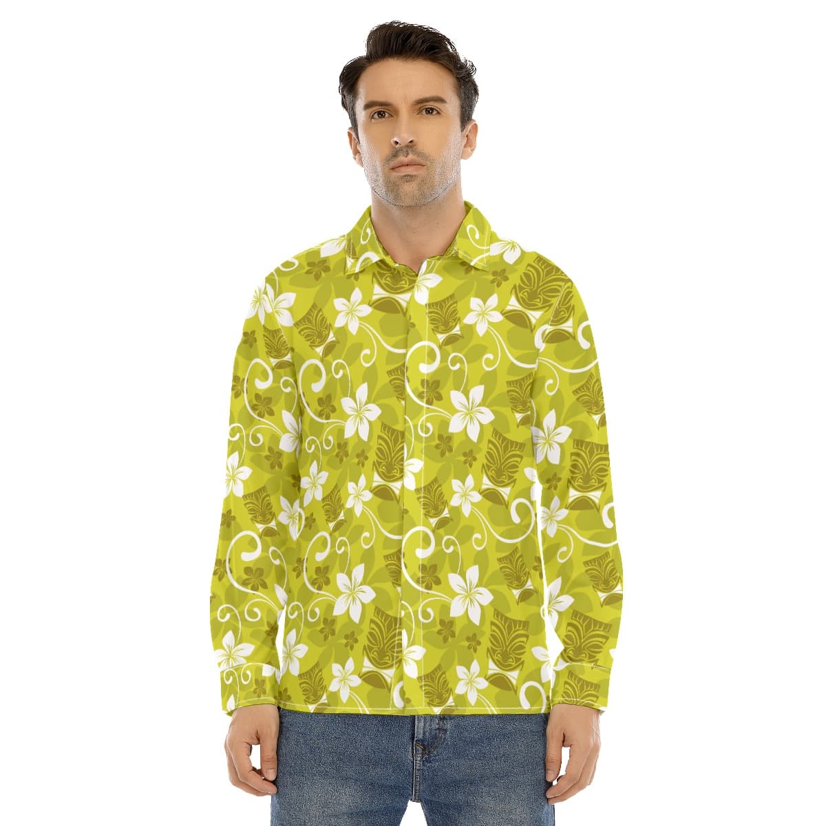 Tiki Luau Long Sleeve Hawaiian Shirt For Men (1)