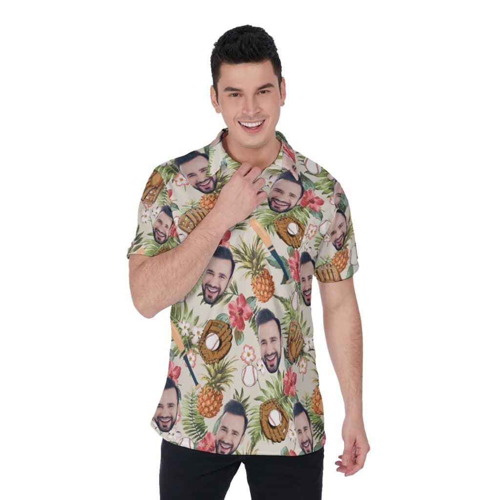 Tropical Baseball Custom Face Hawaiian Polo Shirt For Men