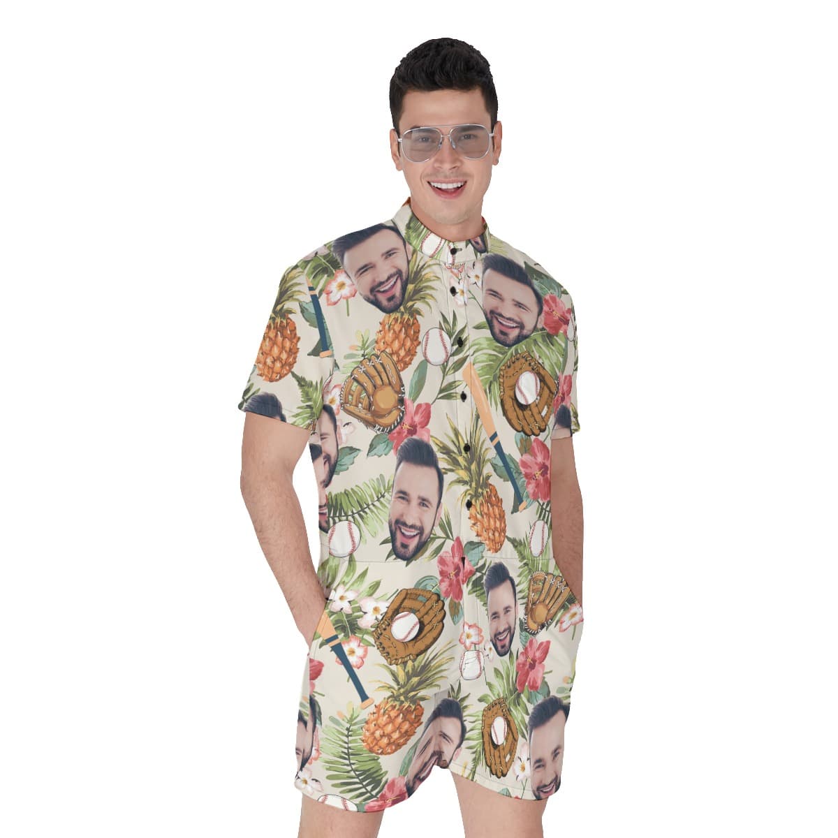 Tropical Baseball Custom Face Men’s Hawaiiam Romper (3)