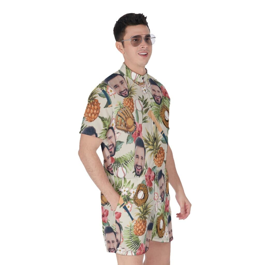 Tropical Baseball Custom Face Men's Hawaiiam Romper
