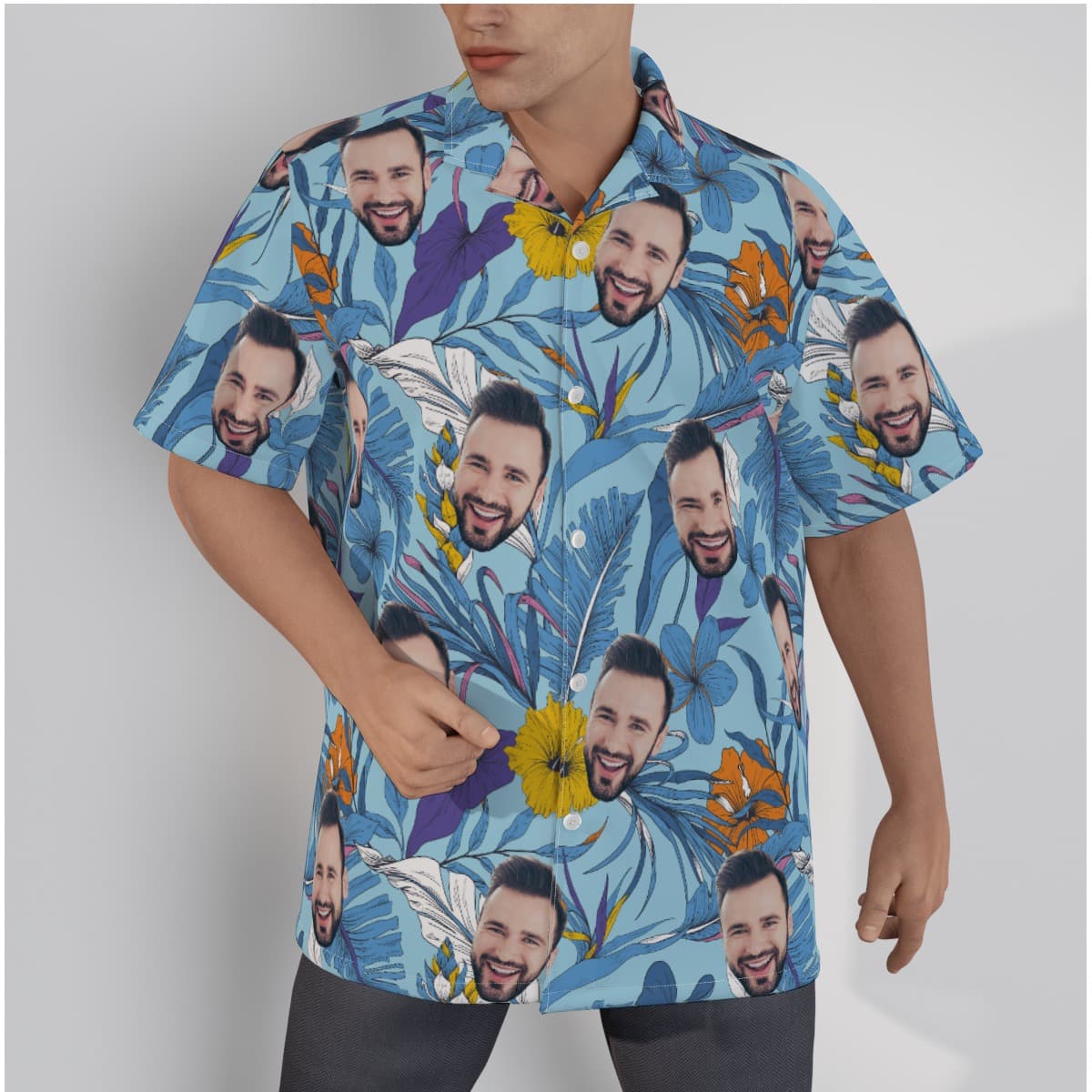Tropical Button Up Shirt With Custom Face (1)