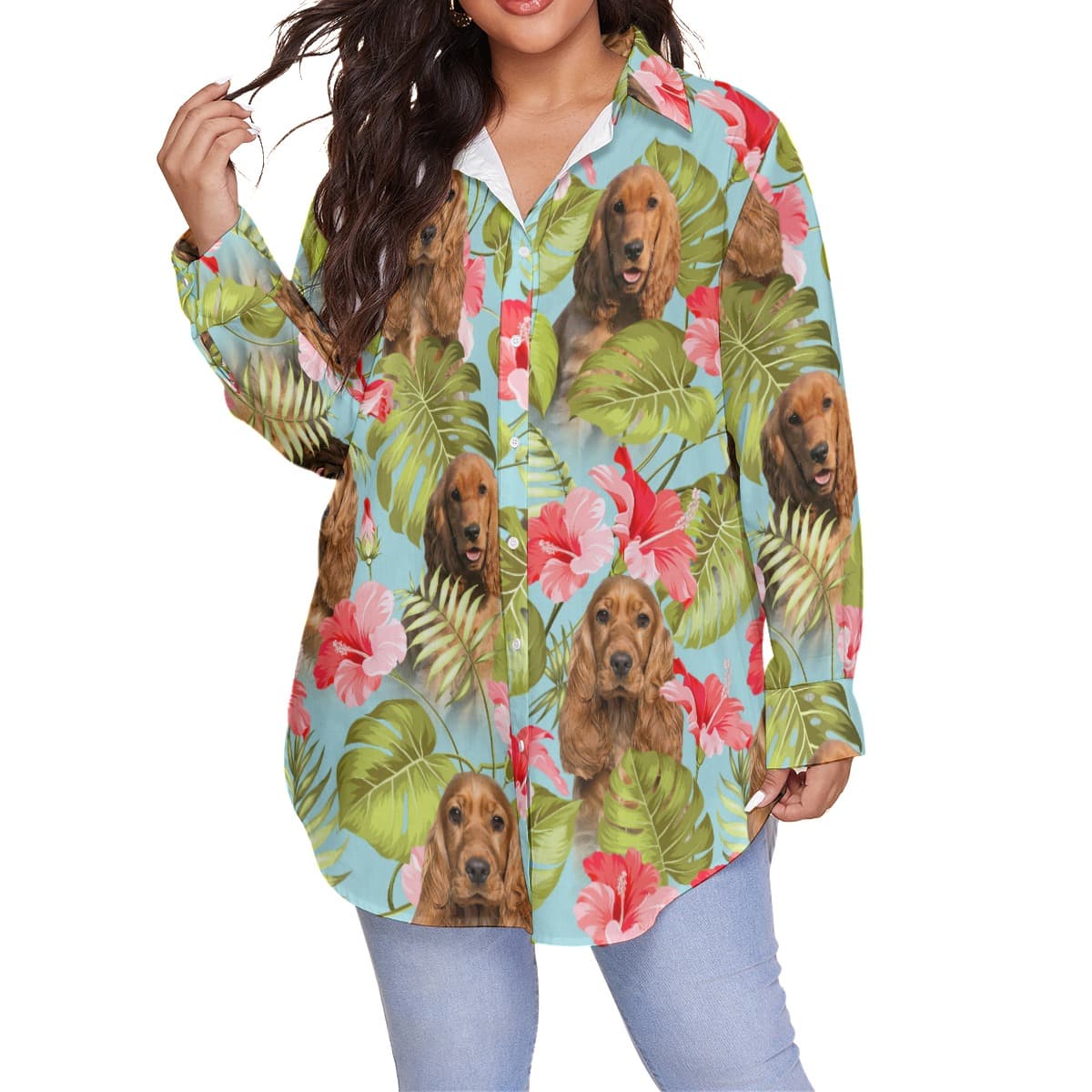 Tropical Custom Dog Face Long Sleeve Hawaiian Shirt Plus Size (1)