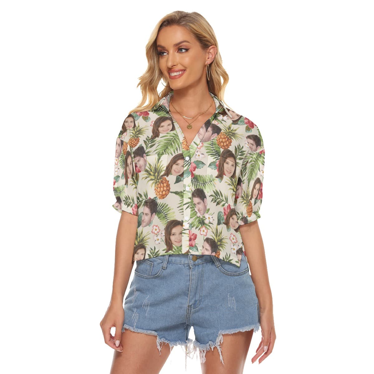 Tropical Custom Face Hawaiian Crop Top Shirt For Women (1)