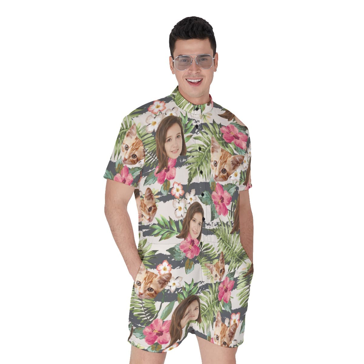 Tropical Custom Face Men's Hawaiian Romper