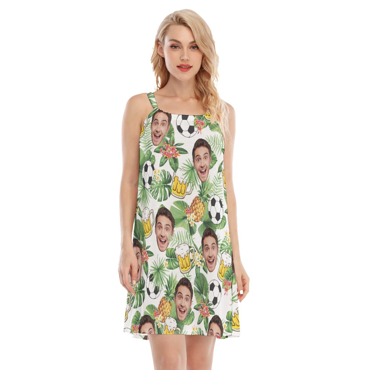 Tropical Custom Face Soccer Beer Hawaiian Dress For Women (4)