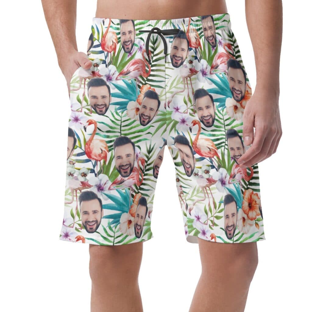 Tropical Flamingo Custom Face Summer Beach Shorts For Men