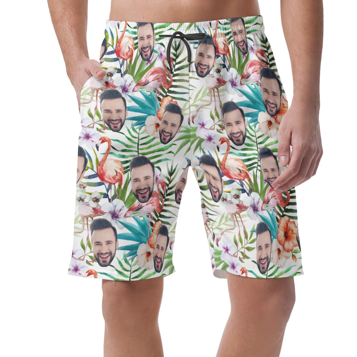 Tropical Flamingo Custom Face Summer Beach Shorts For Men