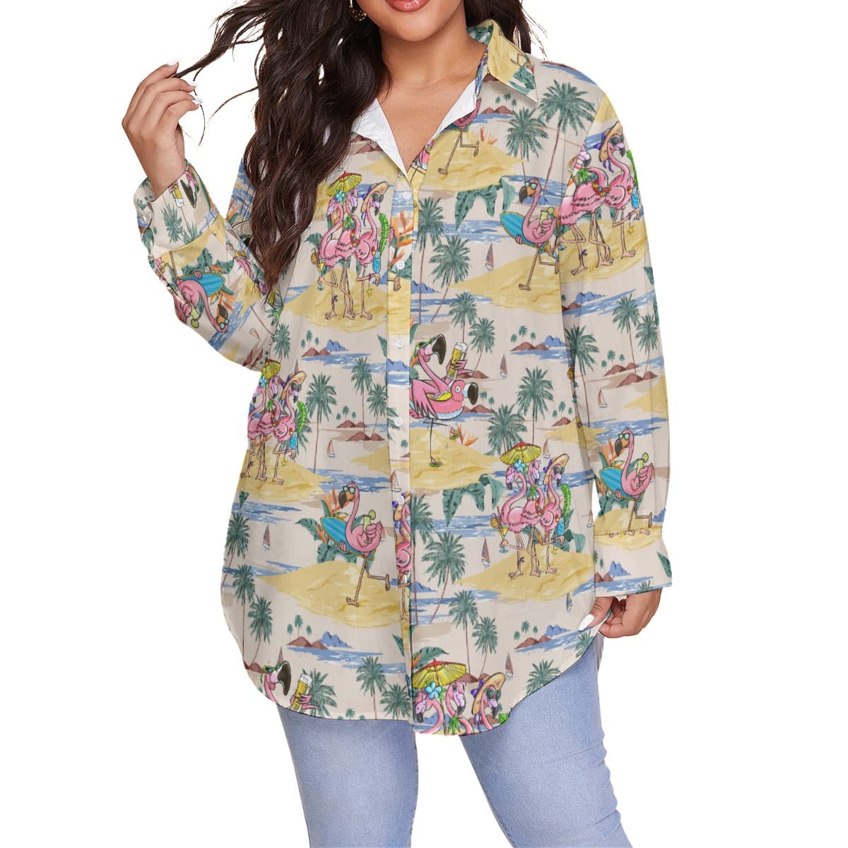 Tropical Flamingo Funny Hawaiian Plus Size Shirt For Women