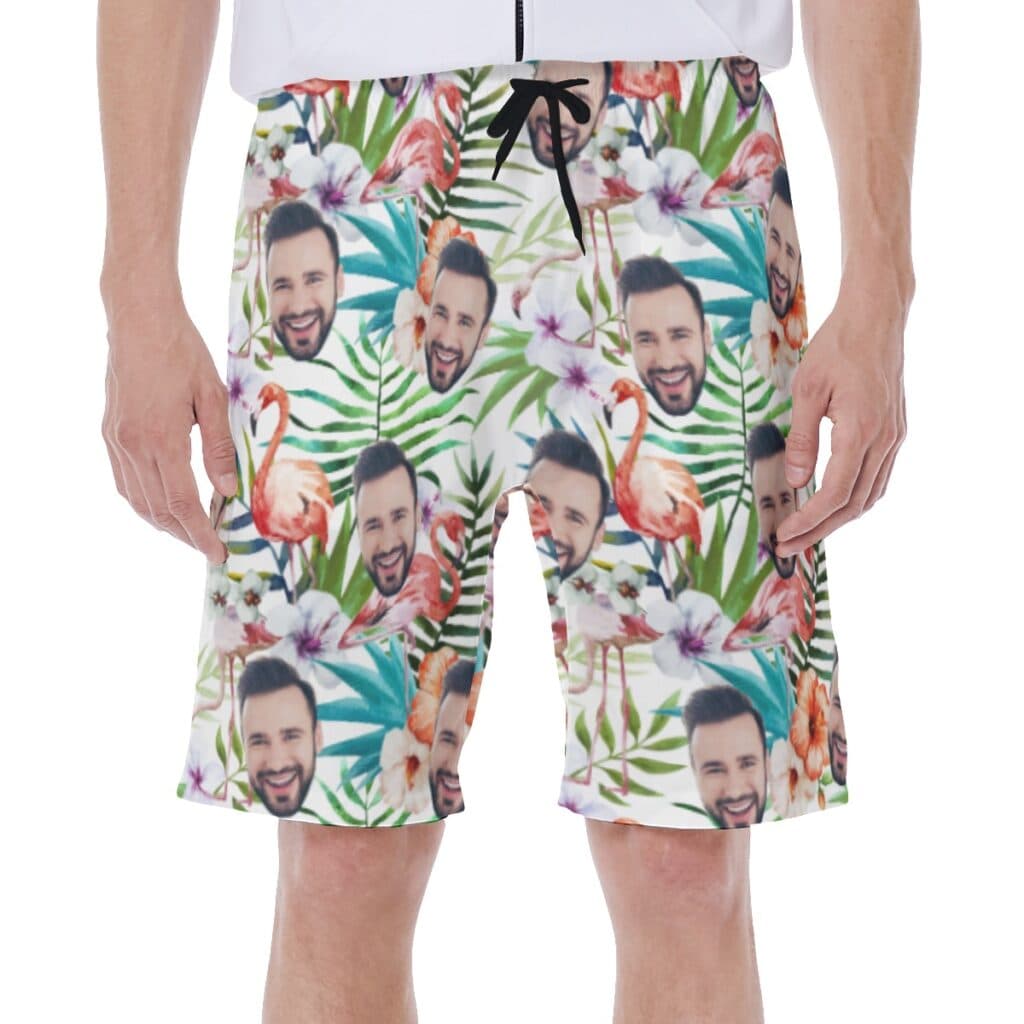 Tropical Flamingo Hawaiian Swim Trunks Custom With Face