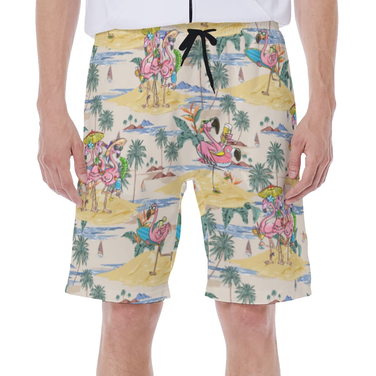 Tropical Flamingo Hawaiian Swim Trunks For Summer Vacation