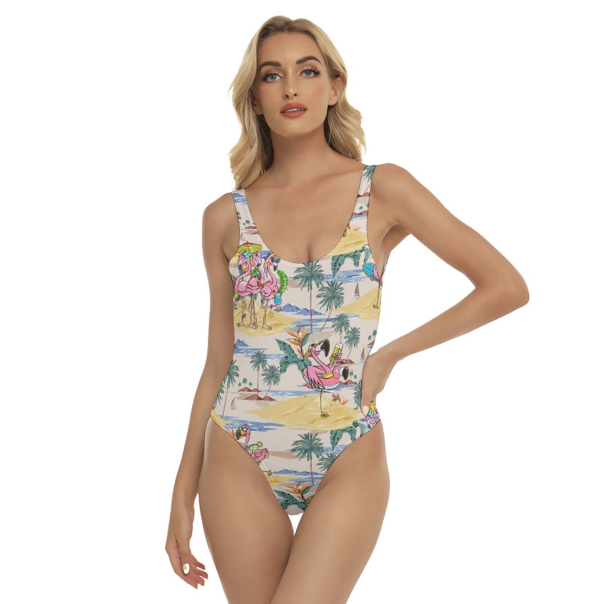 Tropical Flamingo On Beach Hawaiiam Swimsuit For Women