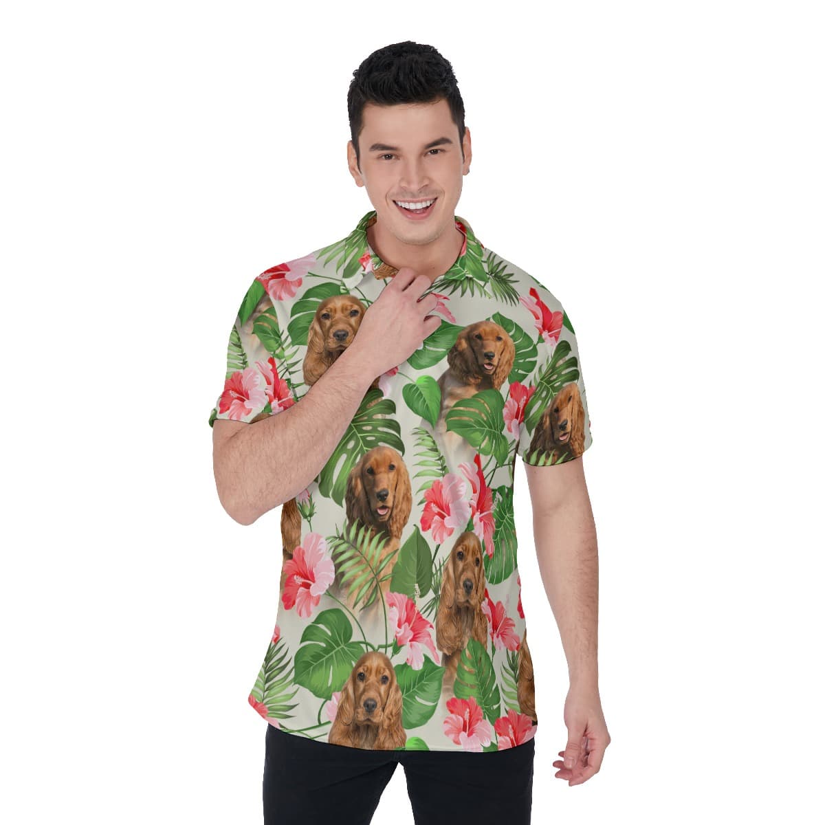 Tropical Floral Men's Polo Shirt With Custom Face (1)