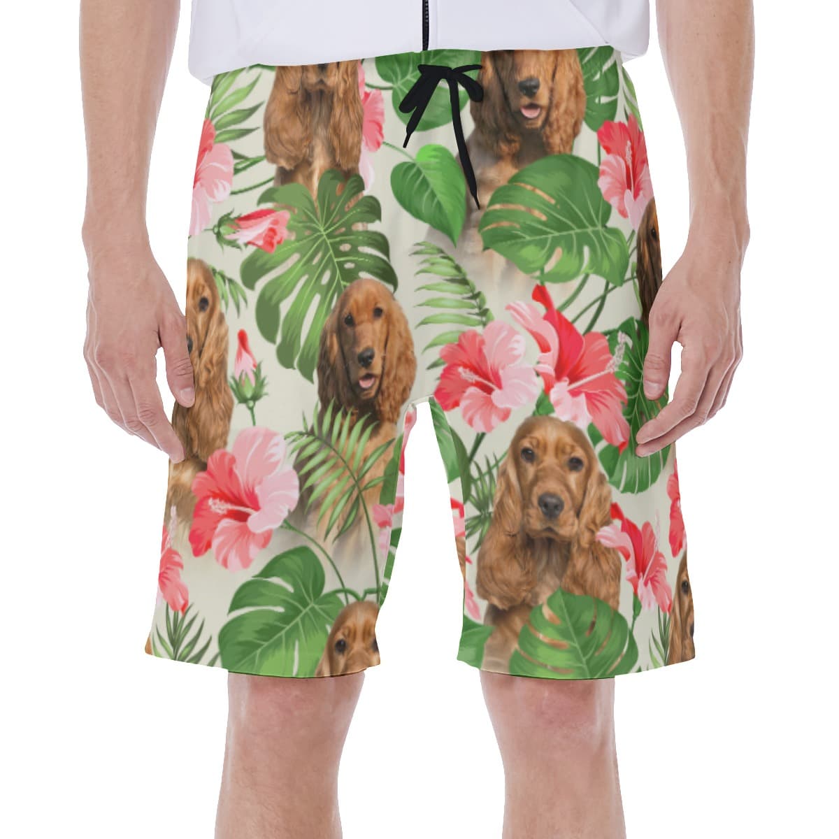 Tropical Floral Swim Trunks With Dog Face (1)