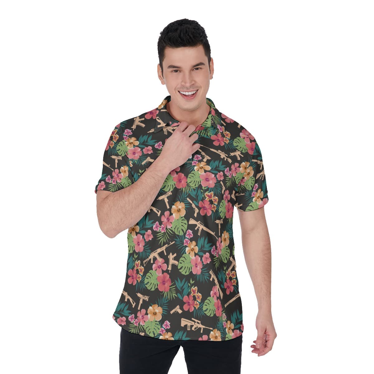 Tropical Gun Hawaiian Polo Shirt For Men (1)