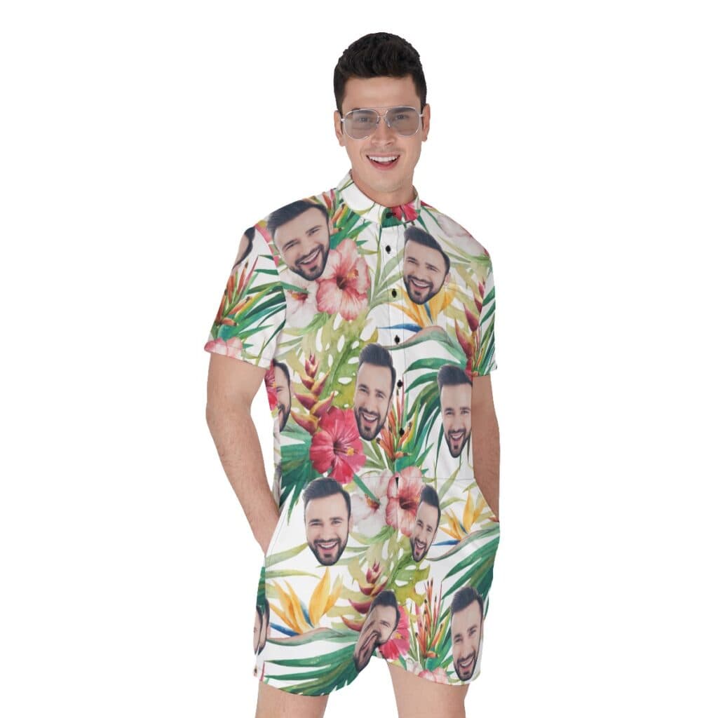 Tropical Hibicus Custom Face Hawaiian Romper