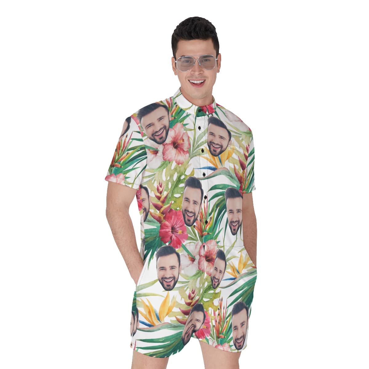 Tropical Hibicus Custom Face Hawaiian Romper