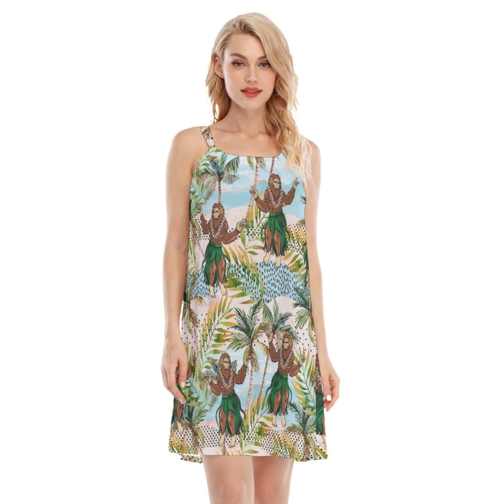 Tropical Hula Bigfoot Hawaiian Cami Dress For Vacation