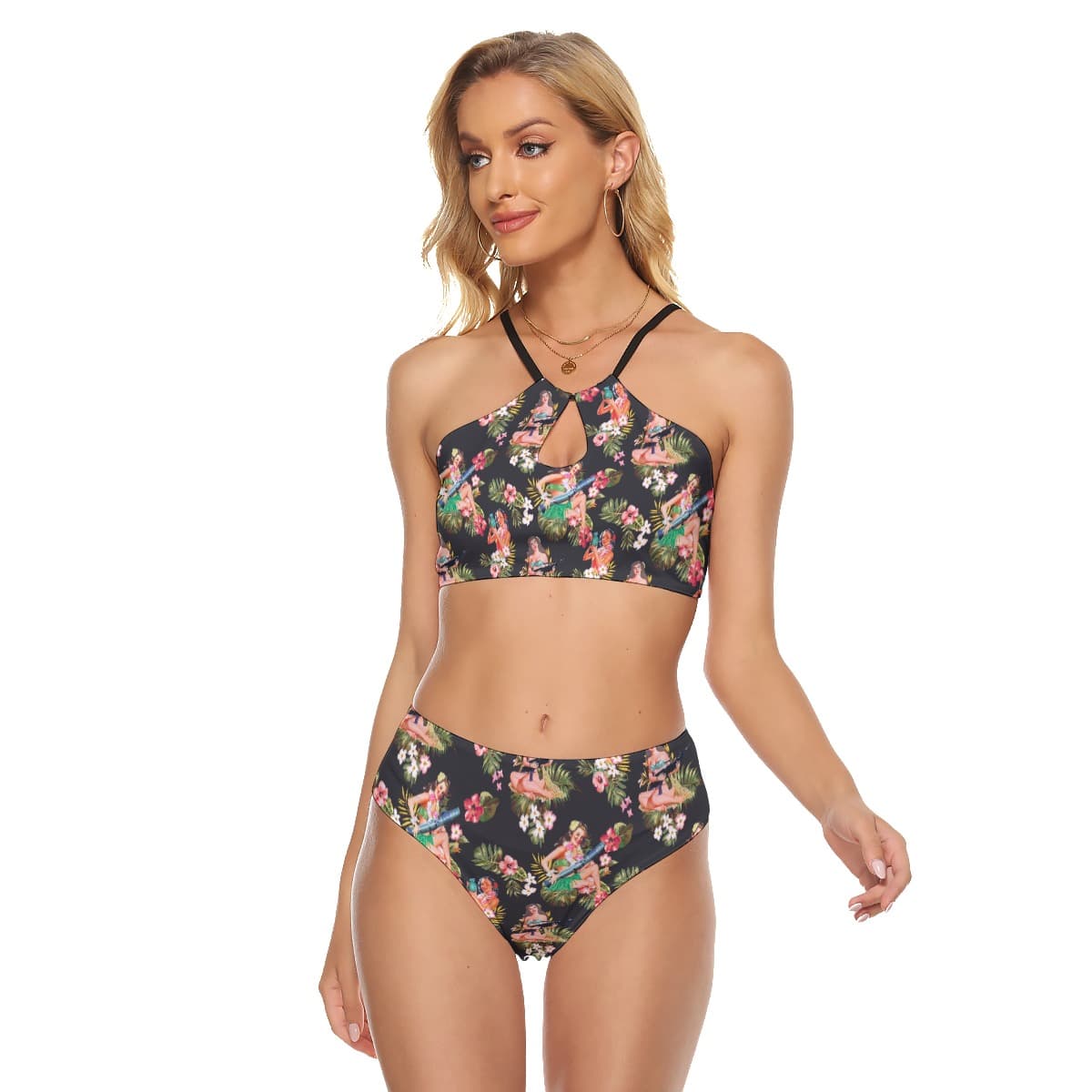 Tropical Hula Girls With Gun Two Piece Swimsuit For Women (1)