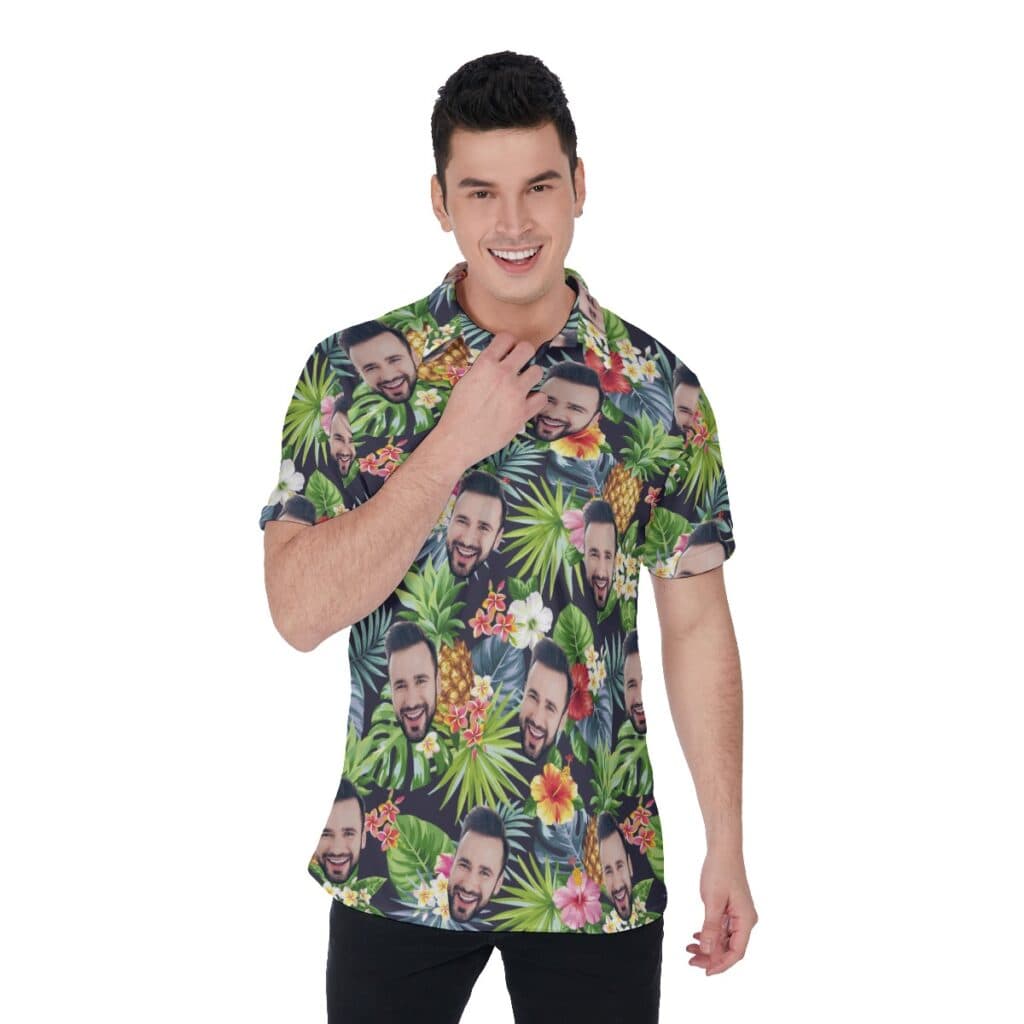 Tropical Pineapple Custom Face Hawaiian Polo Shirt