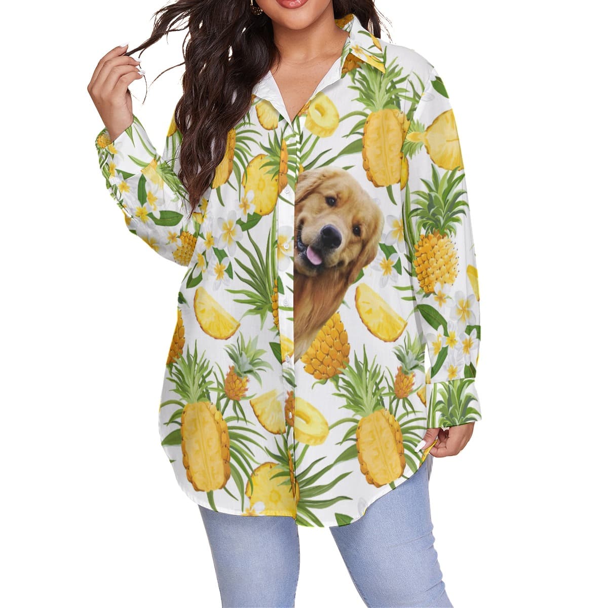 Tropical Pineapple Custom Hawaiian Plus Size Shirt With Dog Face (1)