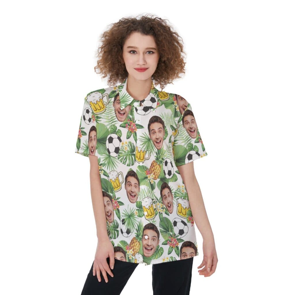Tropical Soccer And Beer Custom Face Aloha Shirt For Women