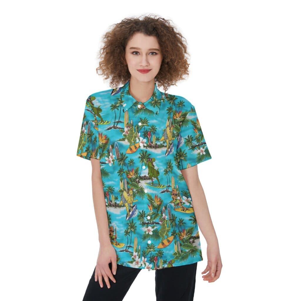 Tropical Surfing Dinosaur Women's Hawaiian Shirt