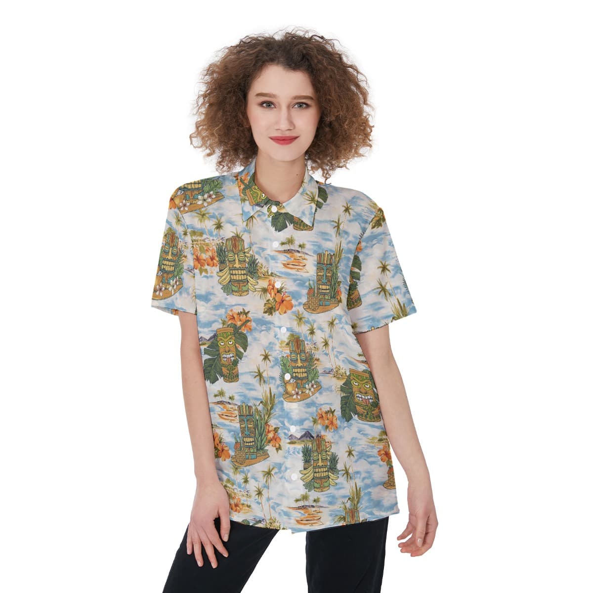 Tropical Tiki Blue Aloha Shirt For Women