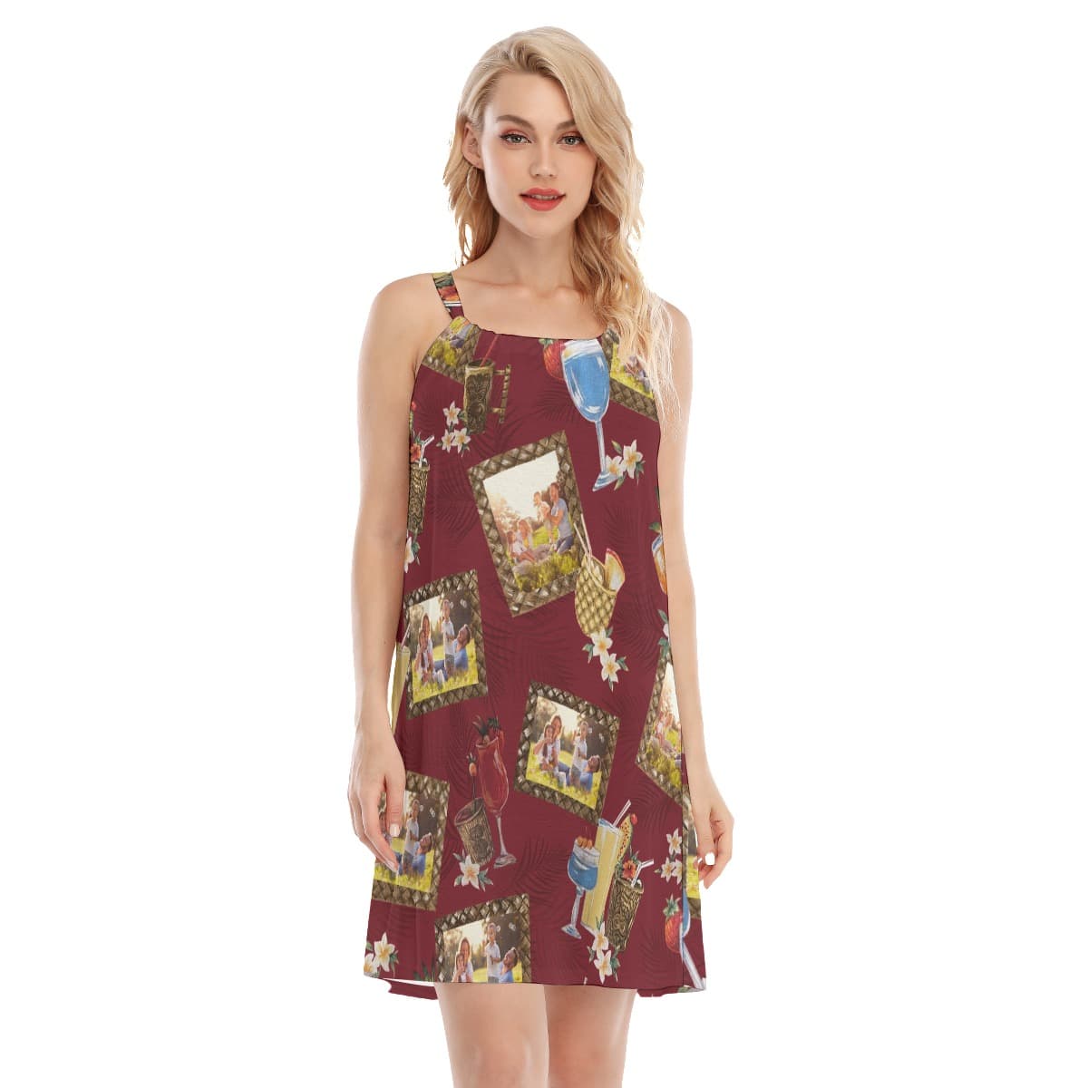 Tropical Tiki Drinks Custom Photos Aloha Cami Dress For Women (4)