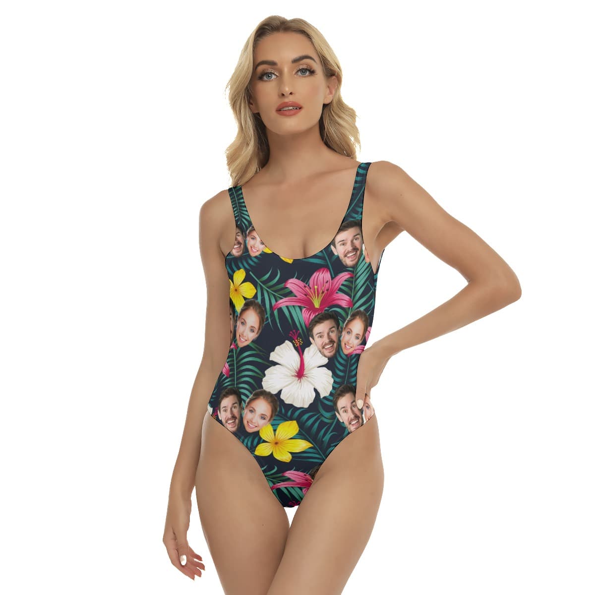 Unique Couple Faces Flower Swimsuit (1)