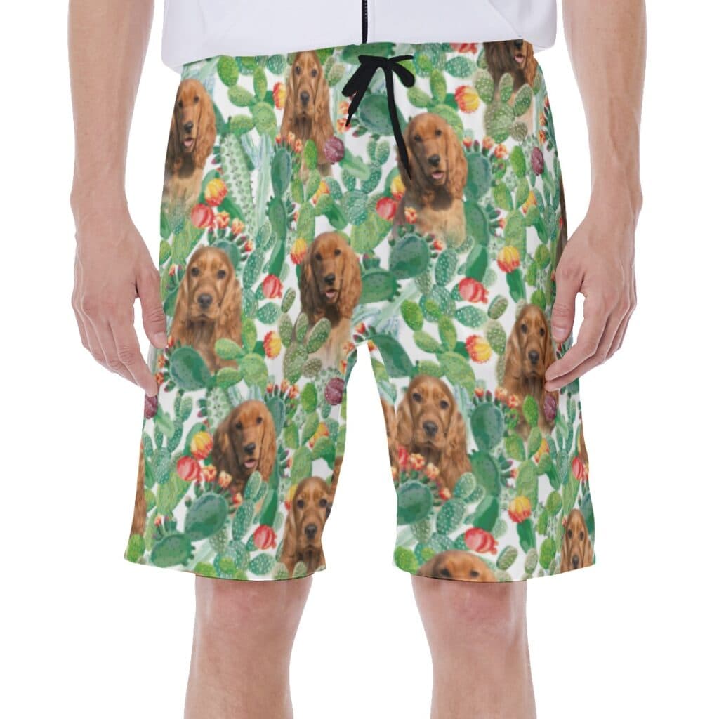 Unique Custom Dog Face Tropical Summer Swim Trunks For Men