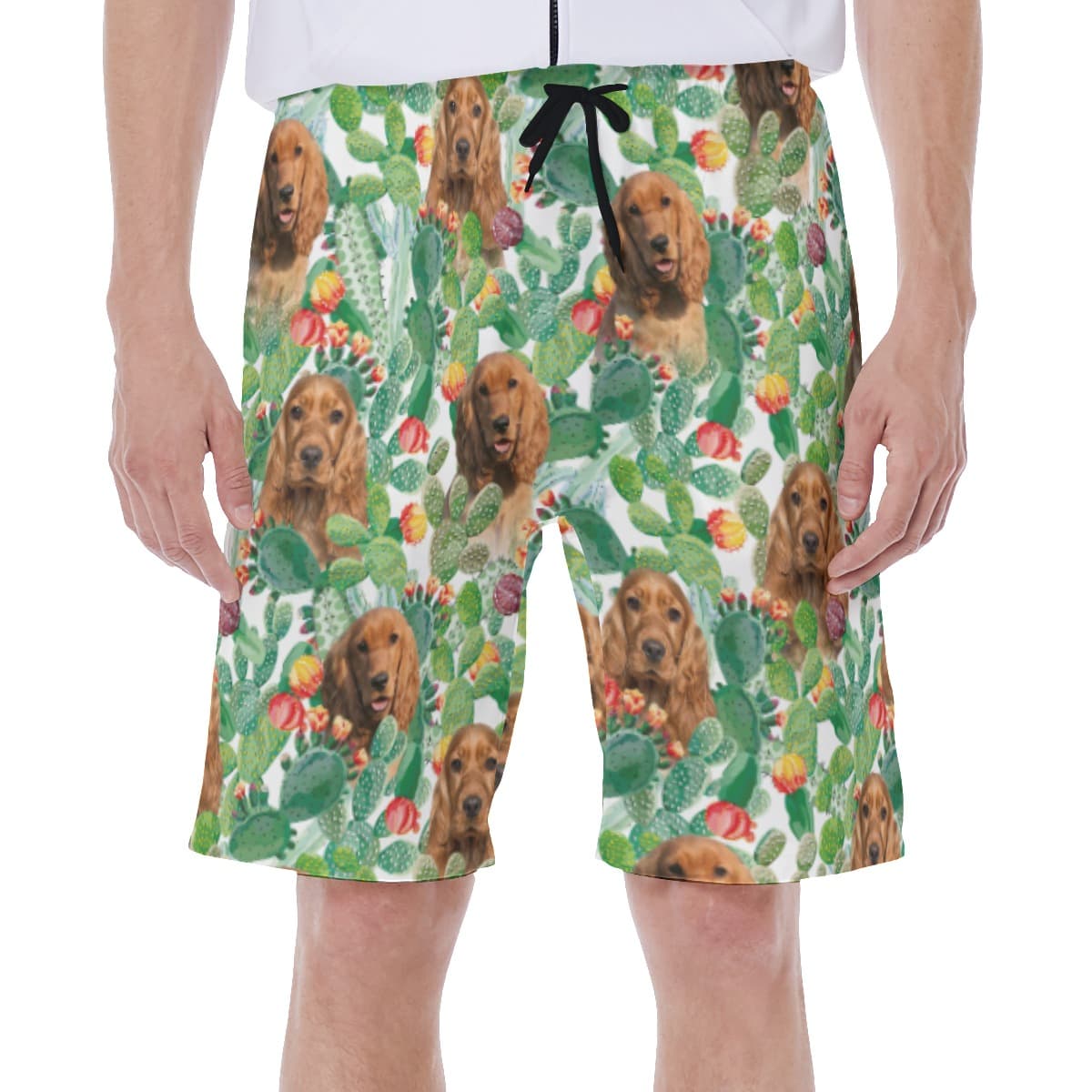 Unique Custom Dog Face Tropical Summer Swim Trunks For Men